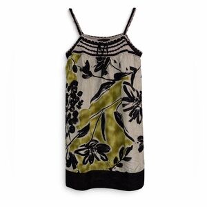 BCBGMaxAzria Silk Floral Crochet Slip Dress Size M Black Cream Olive